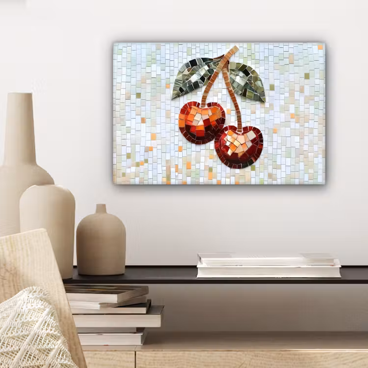 Canvas schilderij - Kersen - Rood - Mozaïek - Blaadjes — 5