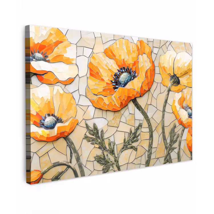 Canvas schilderij - Klaprozen - Oranje - Mozaïek - Bladeren — 1