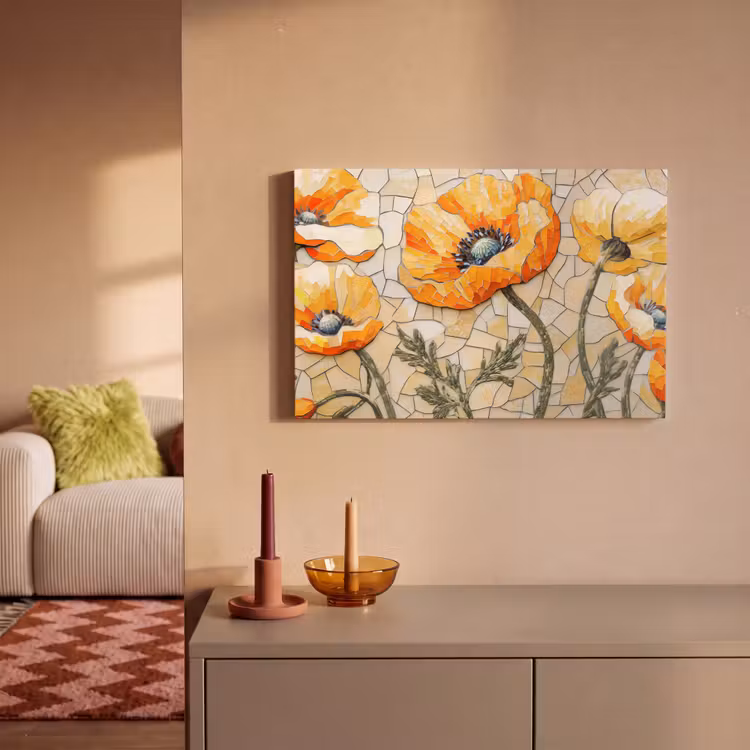Canvas schilderij - Klaprozen - Oranje - Mozaïek - Bladeren — 2