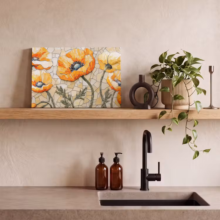 Canvas schilderij - Klaprozen - Oranje - Mozaïek - Bladeren — 3