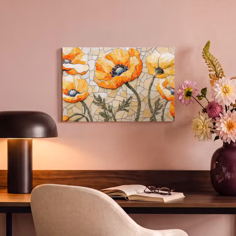 Canvas schilderij - Klaprozen - Oranje - Mozaïek - Bladeren — 4