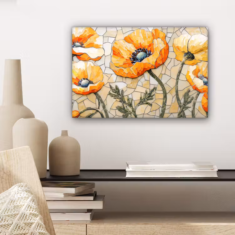 Canvas schilderij - Klaprozen - Oranje - Mozaïek - Bladeren — 5
