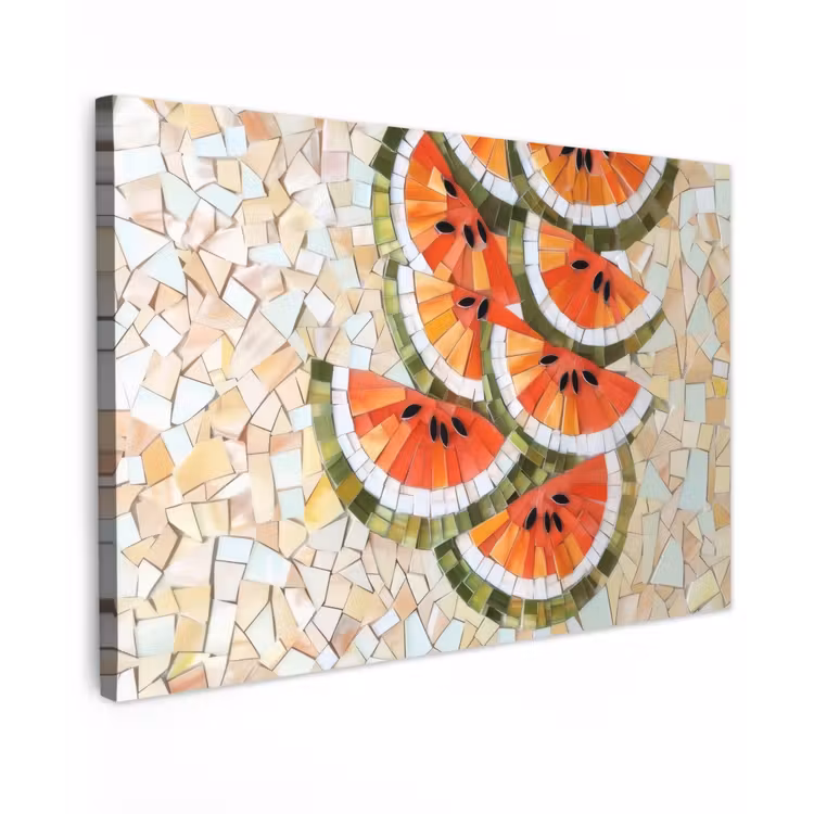 Canvas schilderij - Mozaïek - Watermeloen - Rood - Pitten — 1