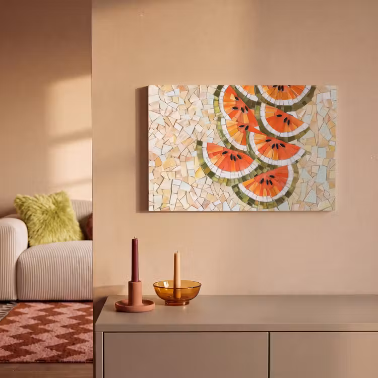 Canvas schilderij - Mozaïek - Watermeloen - Rood - Pitten — 2