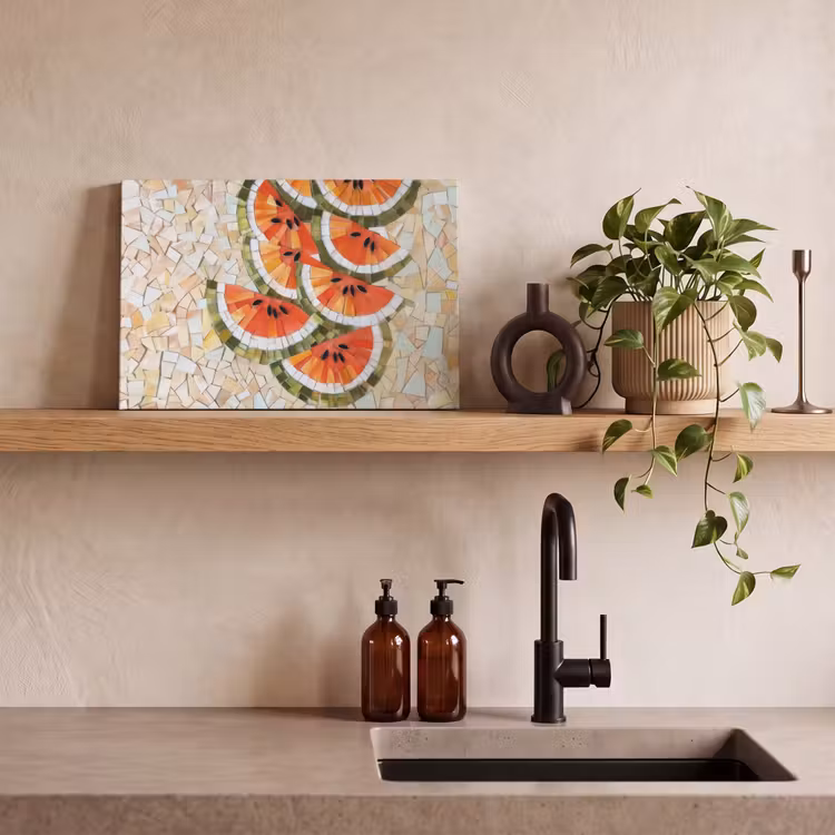 Canvas schilderij - Mozaïek - Watermeloen - Rood - Pitten — 3