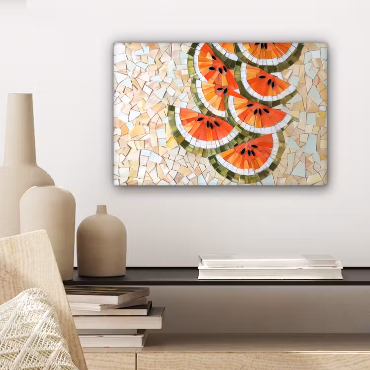 Canvas schilderij - Mozaïek - Watermeloen - Rood - Pitten — 5