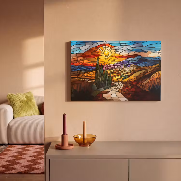 Canvas schilderij - Mozaïek - Zon - Landschap - Dorp — 2