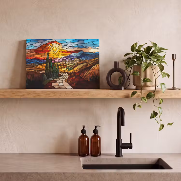 Canvas schilderij - Mozaïek - Zon - Landschap - Dorp — 3