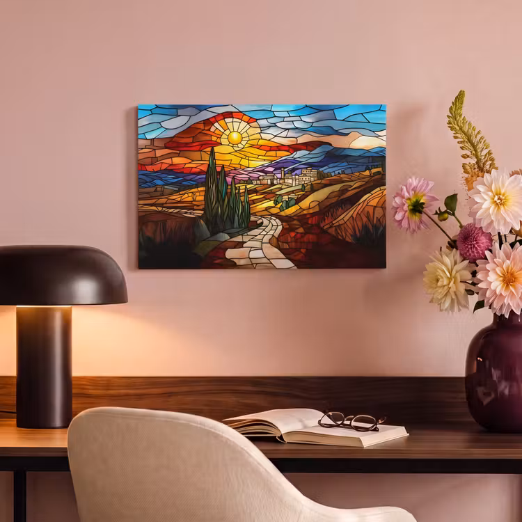 Canvas schilderij - Mozaïek - Zon - Landschap - Dorp — 4