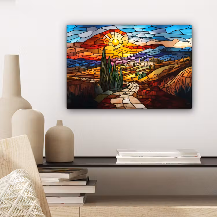 Canvas schilderij - Mozaïek - Zon - Landschap - Dorp — 5