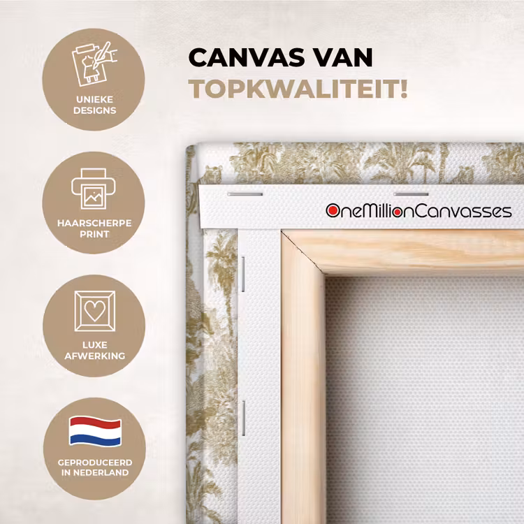 Canvas schilderij - Tijger - Jungle - Vogel - Beige — 1