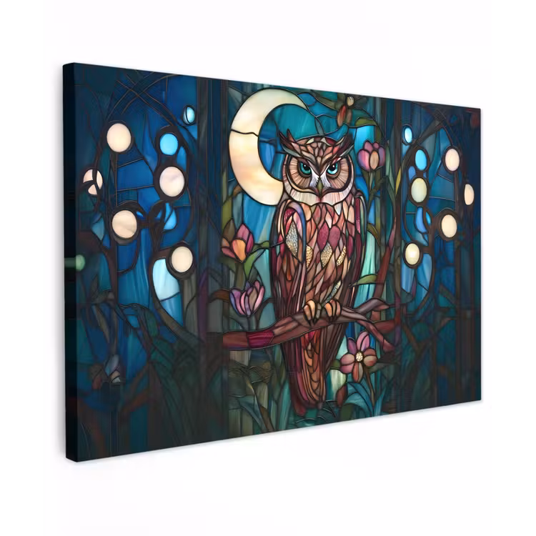 Canvas schilderij - Uil - Mozaïek - Maan - Nacht — 1