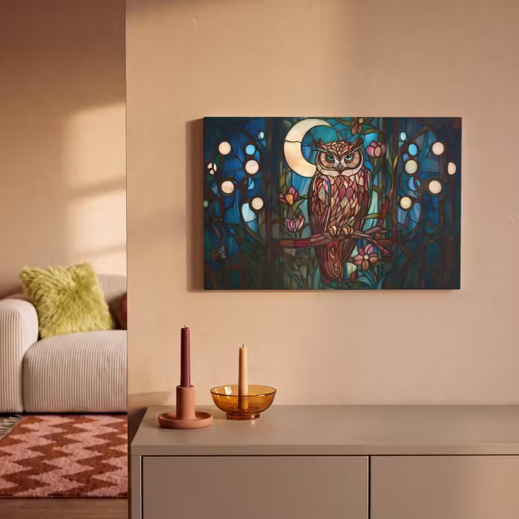 Canvas schilderij - Uil - Mozaïek - Maan - Nacht — 2