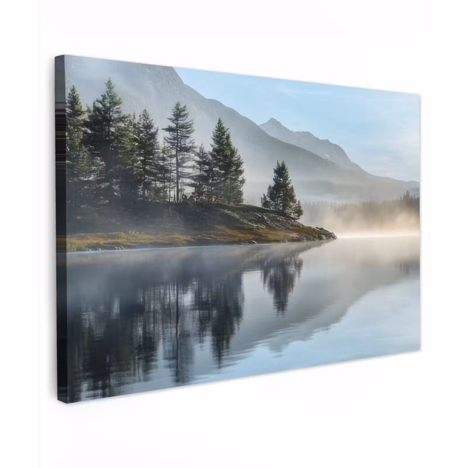 Canvas schilderij - Meer - Mist - Bergen - Landschap — 1