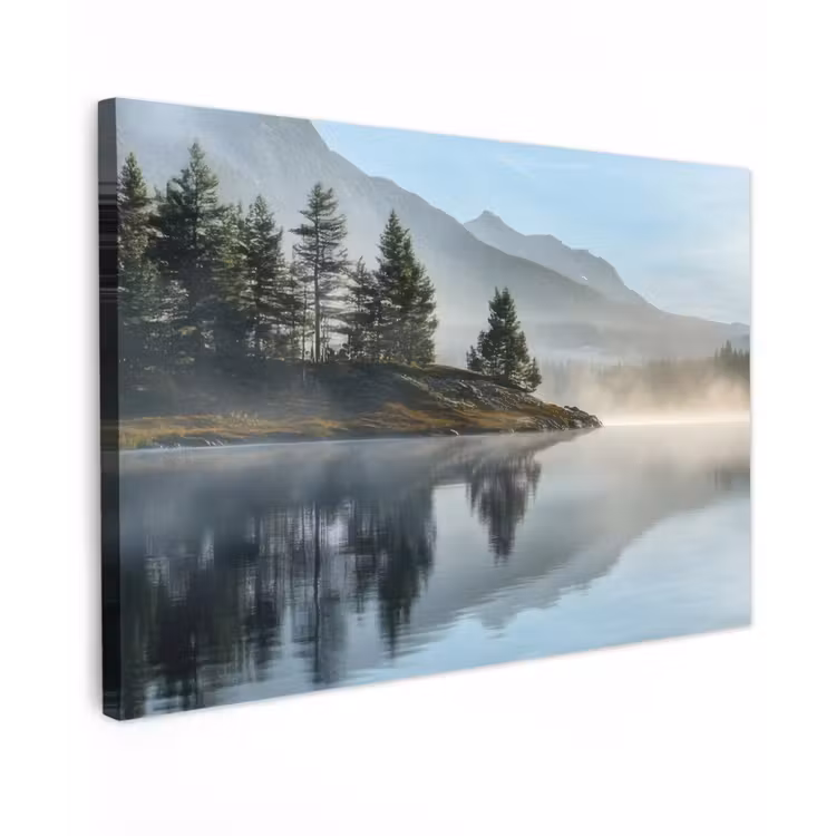 Canvas schilderij - Meer - Mist - Bergen - Landschap — 1