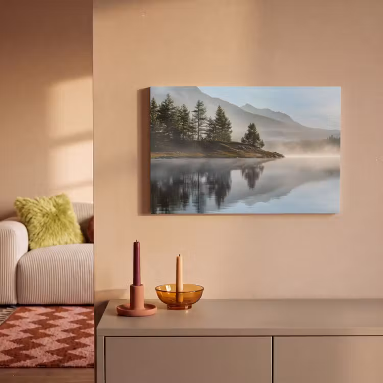 Canvas schilderij - Meer - Mist - Bergen - Landschap — 2