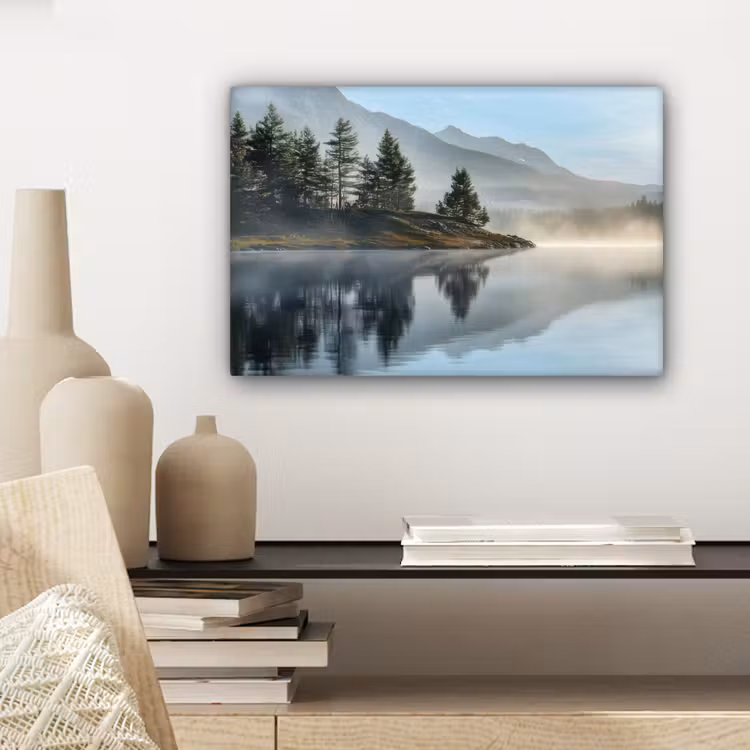 Canvas schilderij - Meer - Mist - Bergen - Landschap — 5