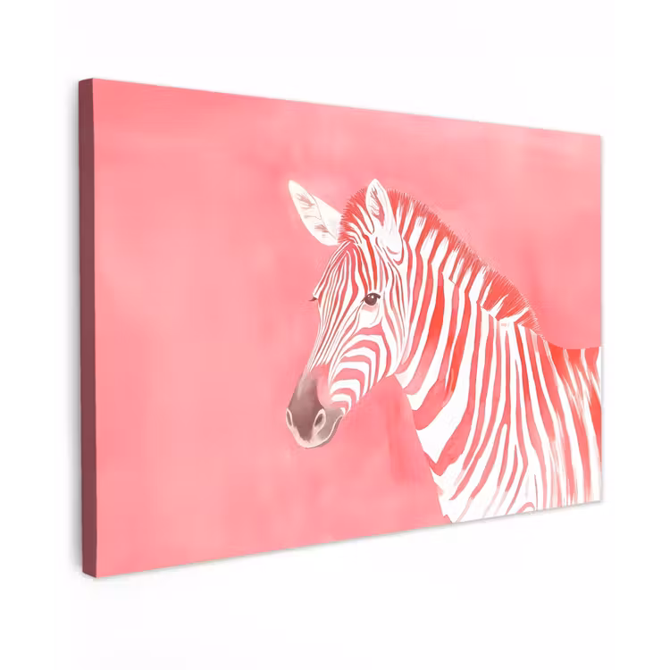 Canvas schilderij - Zebra - Pink - Verf — 1