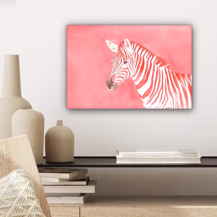 Canvas schilderij - Zebra - Pink - Verf — 5