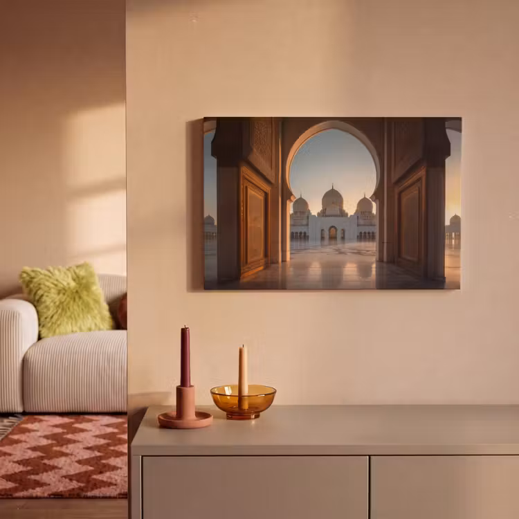 Canvas schilderij - Zonsopkomst - Witte koepels - Plein - Moskee — 2