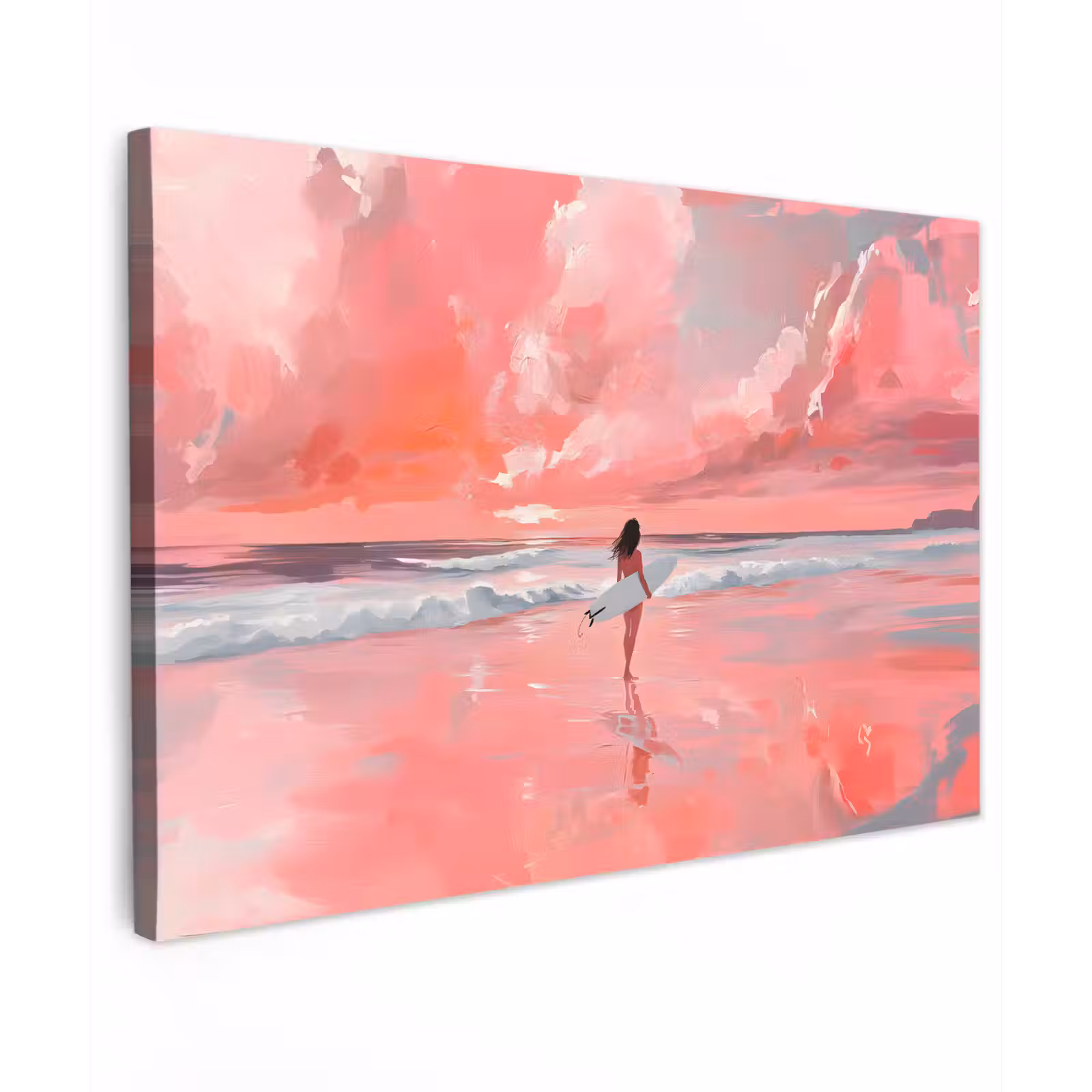 Canvas schilderij - Roze - Surfen - Zee — 1