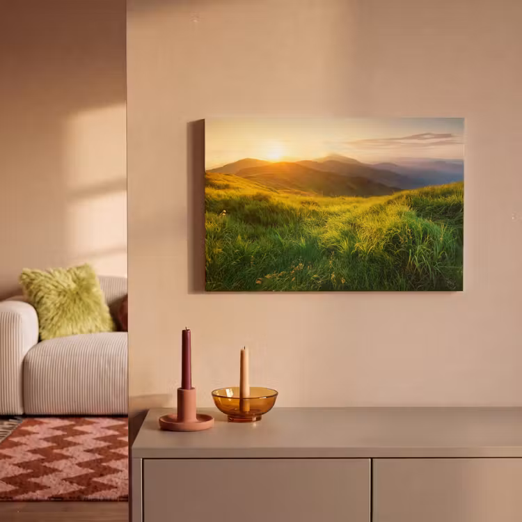 Canvas schilderij - Gras - Heuvels - Zon - Natuur - Landschap — 2