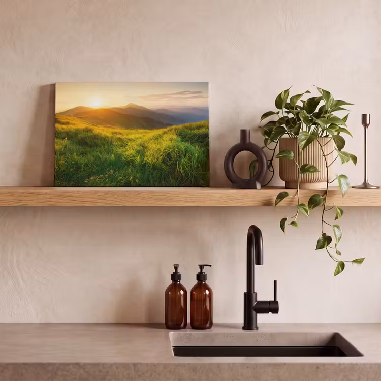 Canvas schilderij - Gras - Heuvels - Zon - Natuur - Landschap — 3