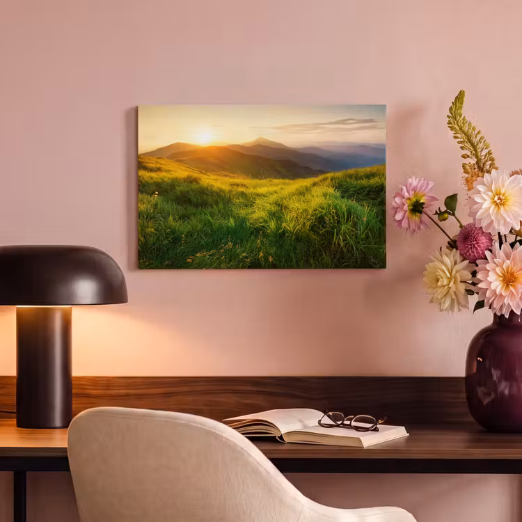 Canvas schilderij - Gras - Heuvels - Zon - Natuur - Landschap — 4