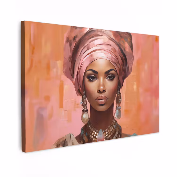 Canvas schilderij - Kunst - Vrouw - Roze - Sieraden - Portret — 1