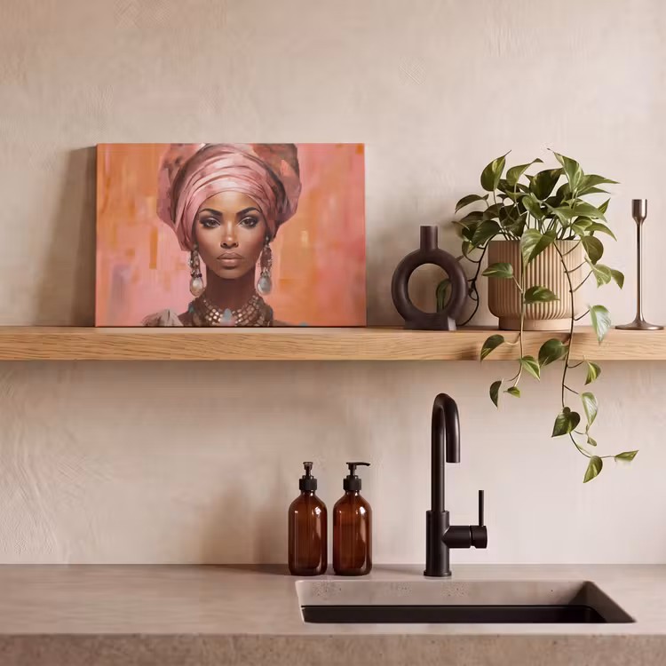 Canvas schilderij - Kunst - Vrouw - Roze - Sieraden - Portret — 3