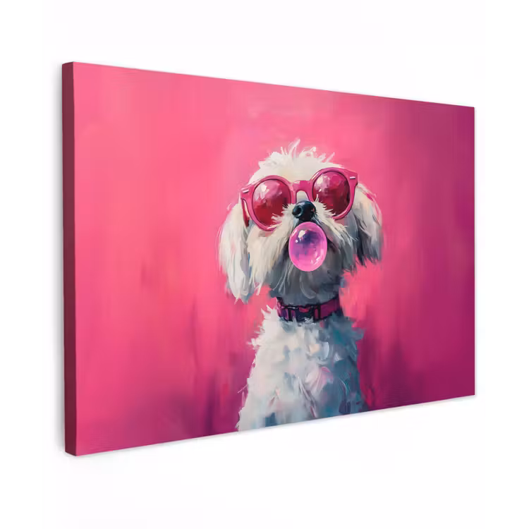 Canvas schilderij - Pink - Hond - Bubbel — 1