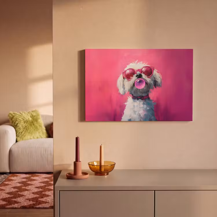 Canvas schilderij - Pink - Hond - Bubbel — 2