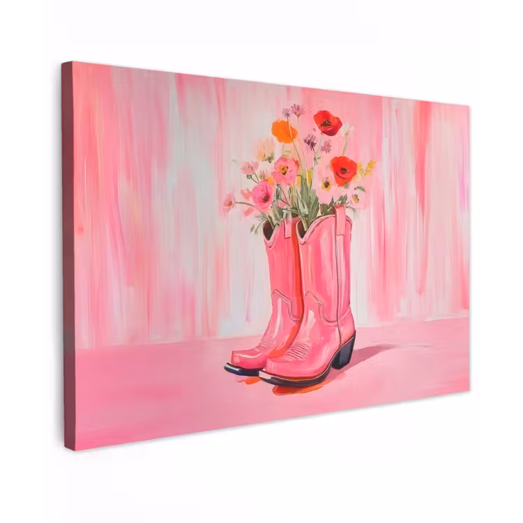 Canvas schilderij - Roze - Bloemen - Cowboy — 1