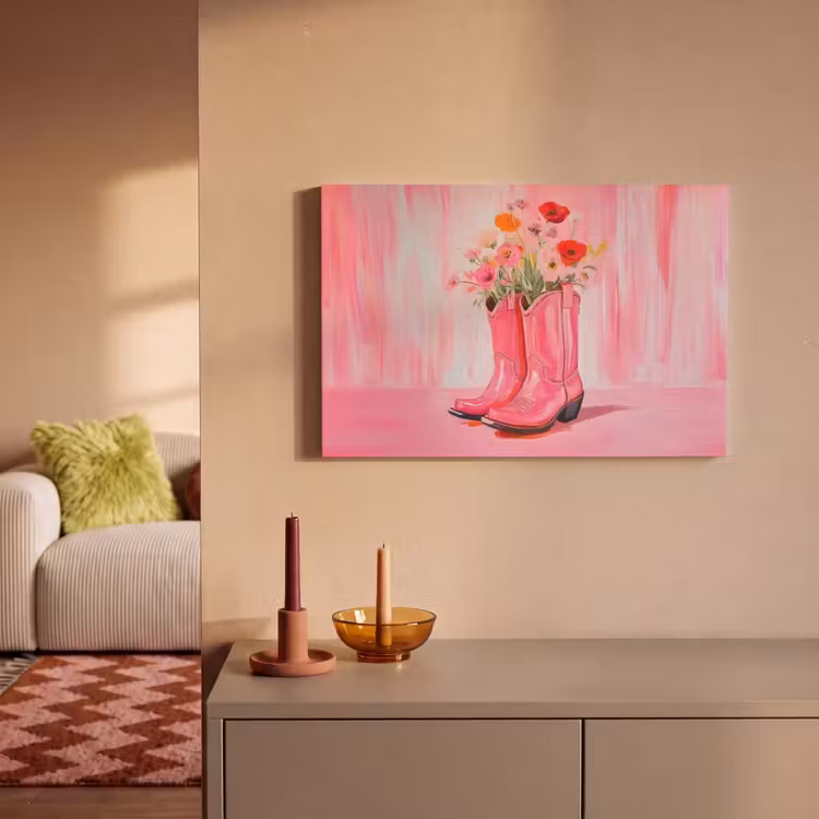 Canvas schilderij - Roze - Bloemen - Cowboy — 2
