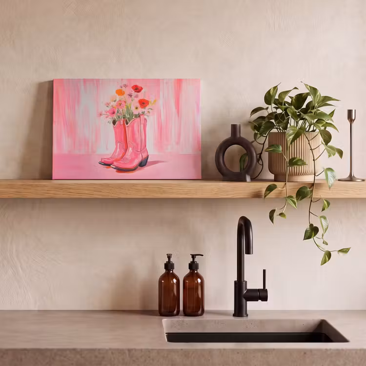 Canvas schilderij - Roze - Bloemen - Cowboy — 3