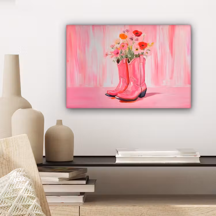 Canvas schilderij - Roze - Bloemen - Cowboy — 5