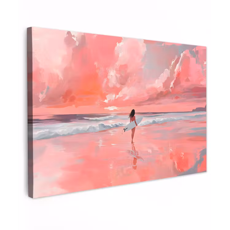 Canvas schilderij - Roze - Surfen - Zee — 1