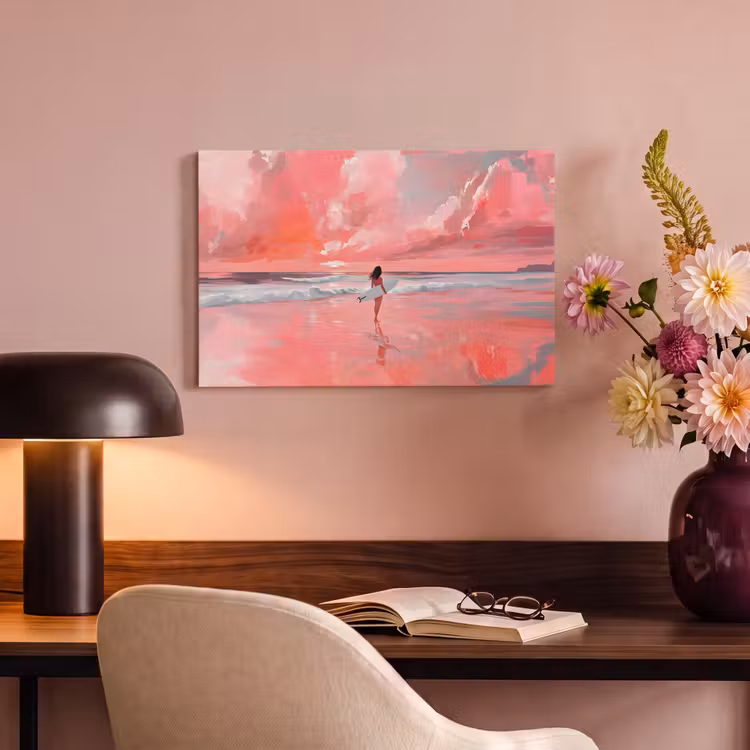 Canvas schilderij - Roze - Surfen - Zee — 4