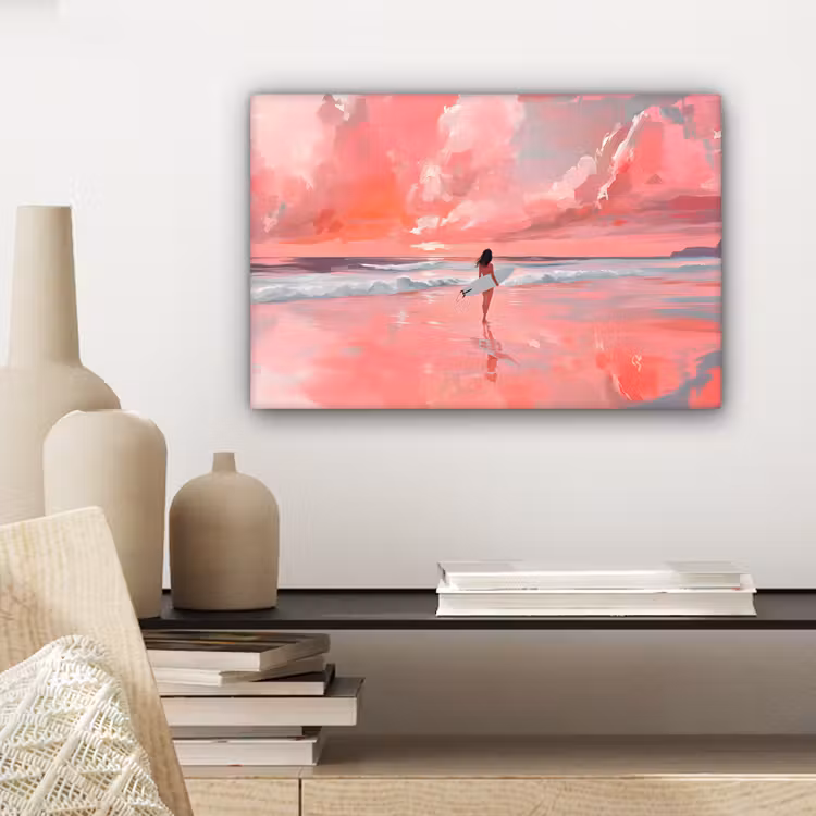 Canvas schilderij - Roze - Surfen - Zee — 5