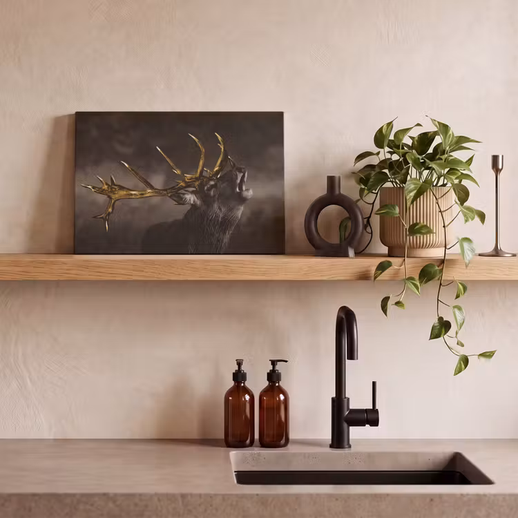 Canvas schilderij - Hert - Black - Gold — 3