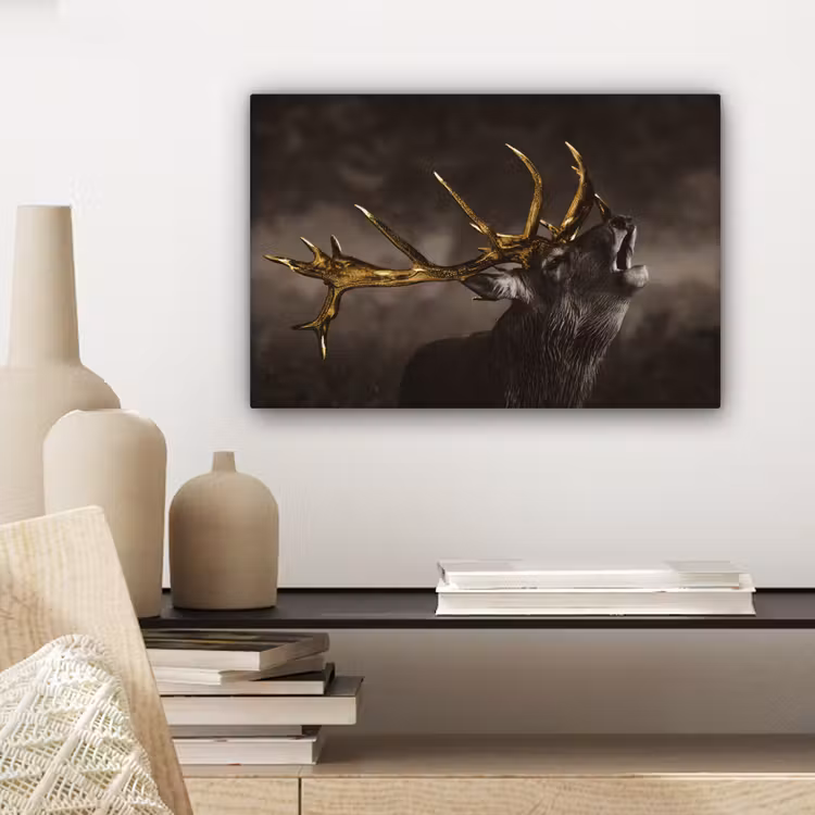 Canvas schilderij - Hert - Black - Gold — 5
