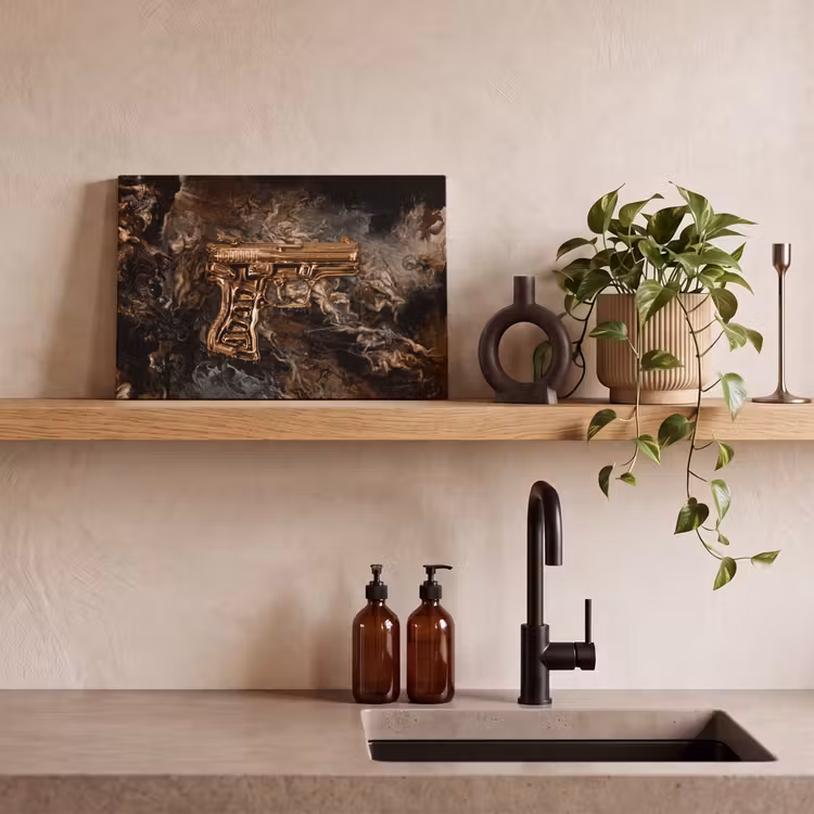 Canvas schilderij - Pistool - Goud - Rook — 3