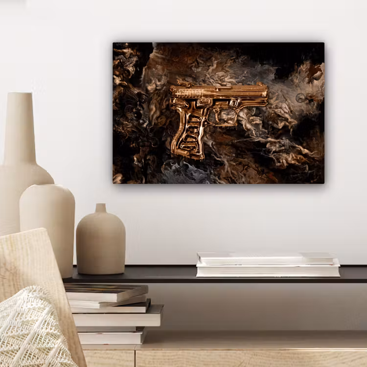 Canvas schilderij - Pistool - Goud - Rook — 5