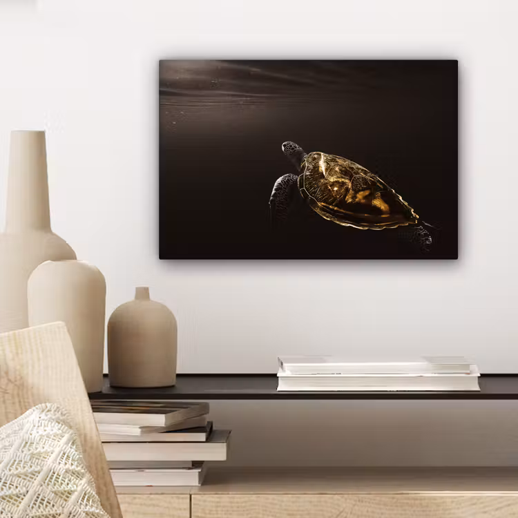 Canvas schilderij - Schildpad - Zwart - Goud — 5