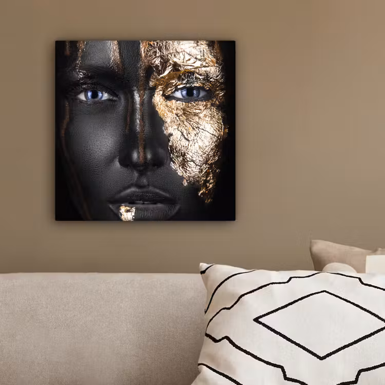 Canvas schilderij - Vrouw - Bladgoud - Black and Gold — 3