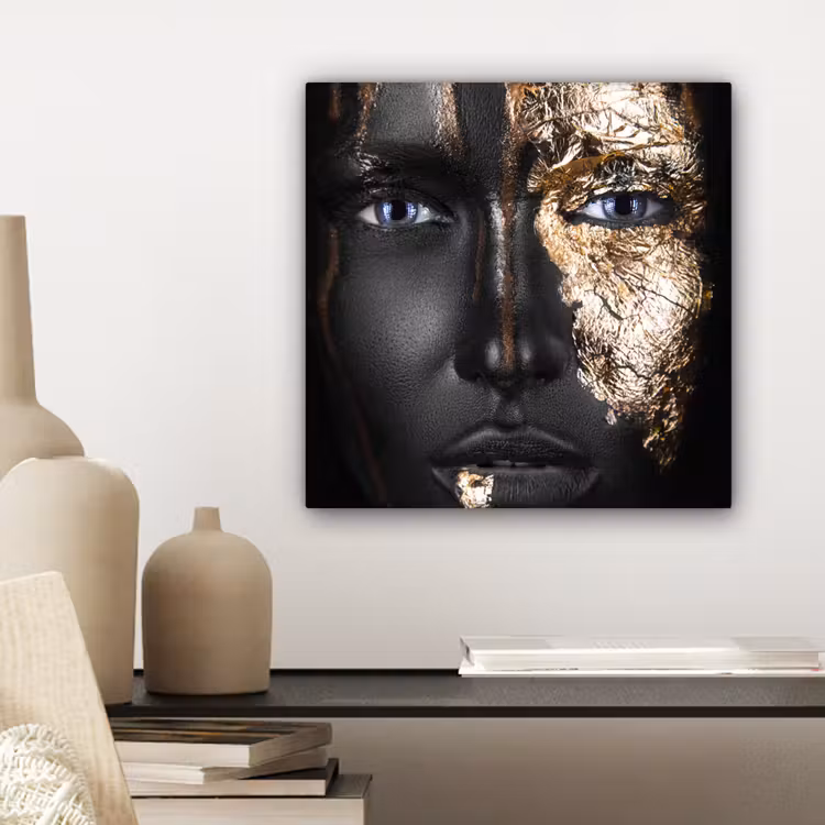 Canvas schilderij - Vrouw - Bladgoud - Black and Gold — 5