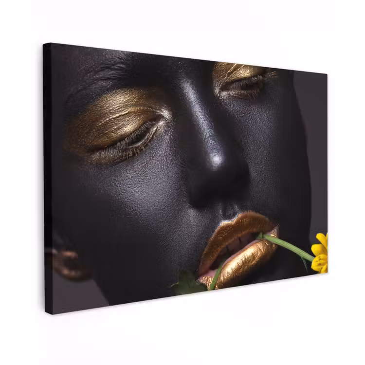 Canvas schilderij - Vrouw - Bloemen - Goud - Zwart — 1