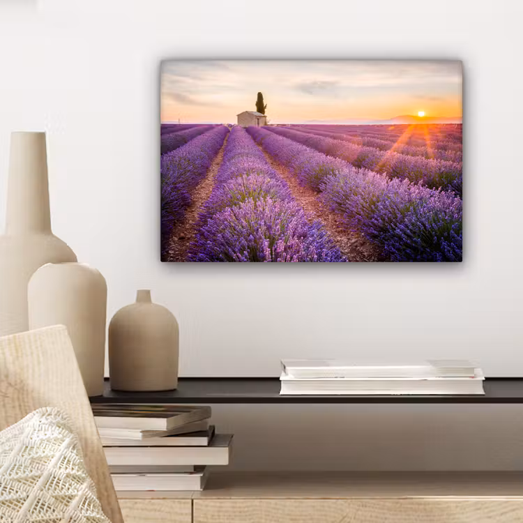 Canvas schilderij - Lavendel - Zonsondergang - Bloemen - Paars — 5
