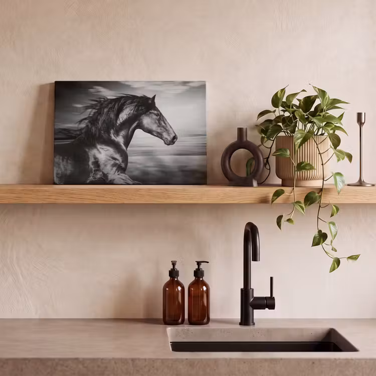 Canvas schilderij - Paard - Dieren - zwart - Wit — 3