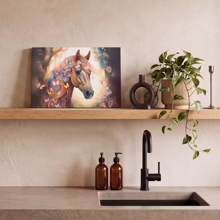 Canvas schilderij - Paard - Natuur - Bloemen - Vlinders - Bos — 3